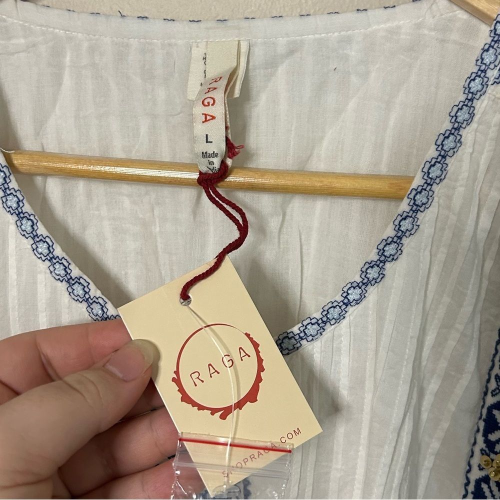 Anthropologie x Raga White Embroidered Sequin Button Front Midi Dress Size Large - Picture 7 of 11